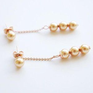 Dangling Beige Pearls 2 way wear earrings 18K Rose gold plated NEW!